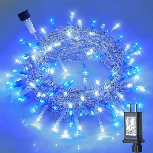 Vista 10 de Hopolon - Luces de Navidad para interiores y exteriores, luces de 100 LED rojas y verdes, 33 pies de luces de hadas centelleantes impermeables