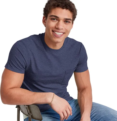 Vista 5 de Hanes Camiseta de cuello redondo con bolsillo, 100% algodón para hombre