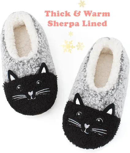 Vista 3 de Lindas pantuflas de animales para niños, niñas y mujeres, calcetines de casa mullidos con suela antideslizante suave, regalos únicos para mamá