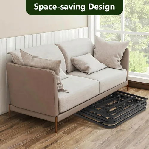 Vista 3 de Base de cama plegable de tamaño matrimonial, plataforma de metal con almacenamiento debajo de la cama de 14 pulgadas, resistente, sin ruido, fácil