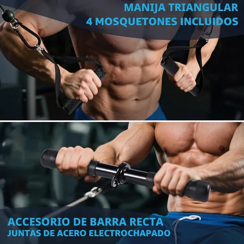Vista 4 de LAT - Juego de accesorios para máquina de cables 10 en 1, accesorios de cable para gimnasio en casa, incluye cuerda de tríceps, barra en V, barra