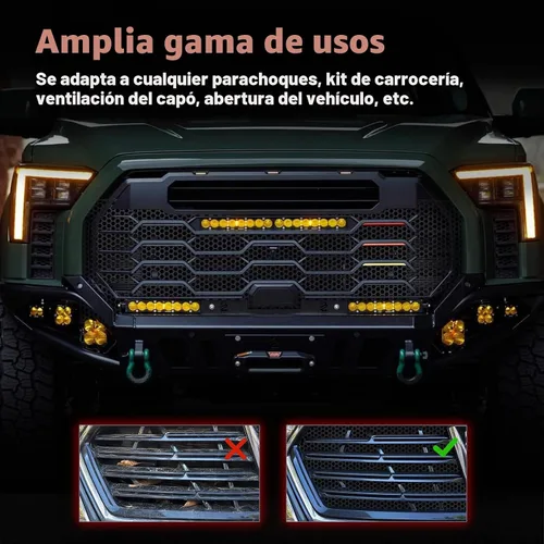 Vista 4 de AggAuto 47"x16" Malla universal de rejilla de auto de plástico ABS, rejilla de aleación de aluminio para automóvil, parachoques con agujeros de Negro