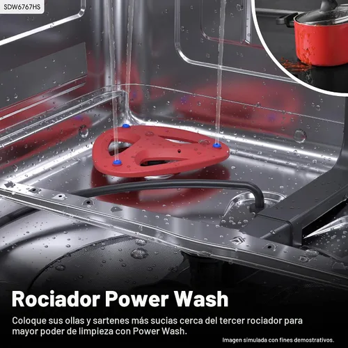 Vista 4 de Lavadora inteligente SHARP SDW6767HS. Funciona con Alexa. Incluye luces LED interiores, interior de acero inoxidable, secado con calor y asistencia
