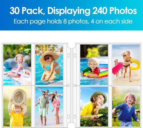 Vista 3 de MaxGear Paquete de 30 fundas de fotos de 3.5 x 5 para carpeta de 3 anillos (240 imágenes), protectores de páginas de archivo de alta resistencia