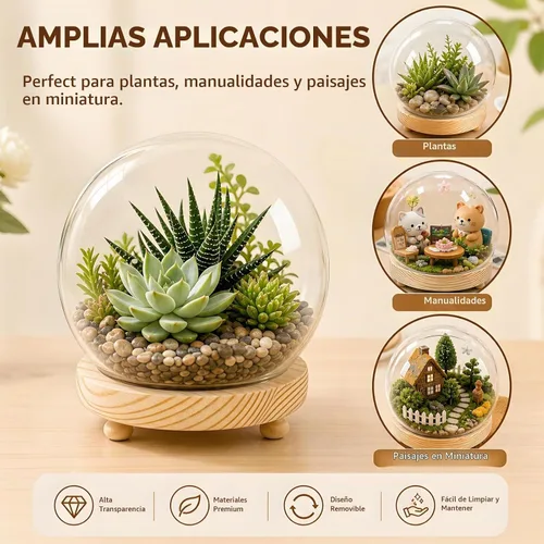 Vista 4 de Pumtus Paquete de 2 cúpula de cristal transparente, tarro decorativo de 6 pulgadas con base de madera, estuche de nieve para bricolaje, escaparate