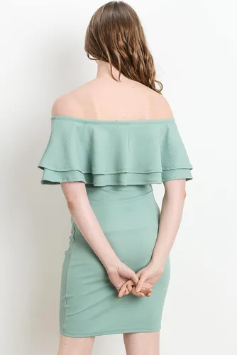 Vista 6 de LaClef Vestido de maternidad con hombros descubiertos para mujer con doble volante