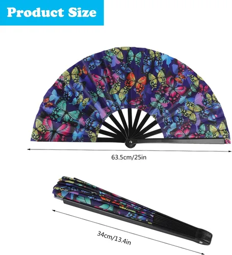 Vista 2 de Paquete de 2 ventiladores de mano plegables grandes con bolsas, ventilador de mano de verano para hombres y mujeres para festivales de música, baile