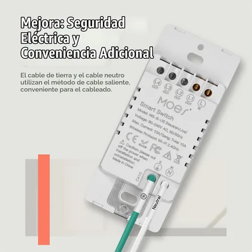 Vista 2 de MOES Interruptores de luz inteligente Wi-Fi de 2ª generación, requiere cable netural, interruptor inteligente de un solo polo, compatible con Alexa