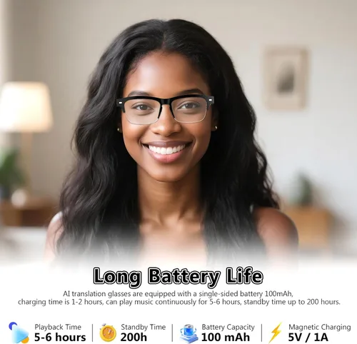 Vista 9 de Lentes inteligentes AI para hombres y mujeres con GPT de chat, lentes de traducción Bluetooth (más de 165 idiomas y acentos), lentes que cambian