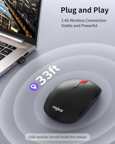 Vista 2 de Ratón inalámbrico, mini mouse inalámbrico delgado de 2.4G, agarres ergonómicos, 5 niveles ajustables 4000 DPI, pequeños ratones ópticos portátiles