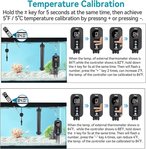 Vista 5 de hygger Calentador de Acuario Marino 50W 100W 200W 300W 500W, Calentador de Titanio con Calibración de Temperatura, Controlador LED Digital, Sonda