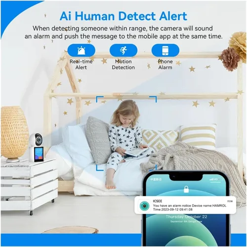 Vista 5 de Cámara PTZ WiFi de 3 MP con pantalla de visualización de 2.8 pulgadas, audio bidireccional y videollamada con un clic, cámara de seguridad EU Enchufe