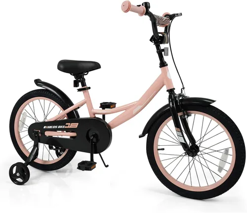Vista 18 de BABY JOY Bicicleta para niños, bicicleta deportiva de 12 a 18 pulgadas con ruedas de entrenamiento extraíbles, asiento y manubrio ajustables, freno