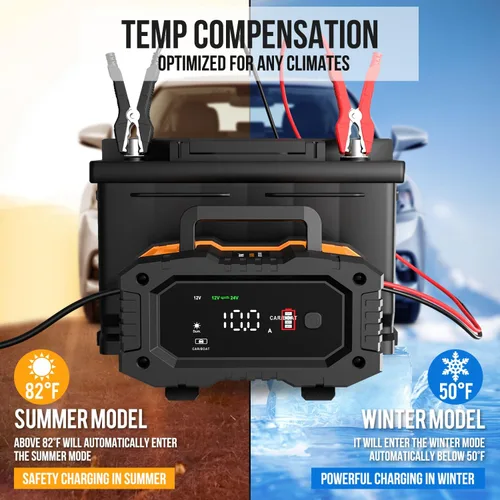 Vista 5 de NEXPEAK NC202 Cargador de Batería de 10 Amperios, Cargador de Batería Portátil para Automóvil de 12V 24V LiFePO4 Ácido de Plomo, Cargador por Goteo