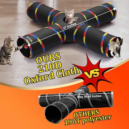 Vista 3 de Túneles grandes de 4 vías para gatos de interior, juguete de túnel de juego de 10 pulgadas de diámetro y 47 pulgadas de largo, tubo para gatos