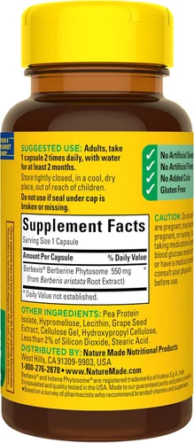 Vista 7 de Nature Made Cápsulas de fitosoma de berberina de mejor absorción, 1100 mg por 2 cápsulas diarias, suplemento de berberina para apoyo a la salud