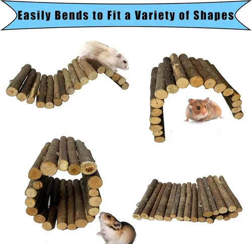 Vista 7 de Hamiledyi 4 piezas de puente de hámster de madera puente de juguete para ratas escalera de túnel de madera natural, accesorios para masticar