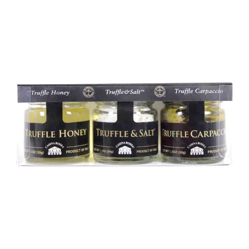 Vista 2 de Casina Rossa Truffles Trio Pack: Carpaccio de trufa - Miel de trufa - Trufa y Sal, 3 x 1 oz.