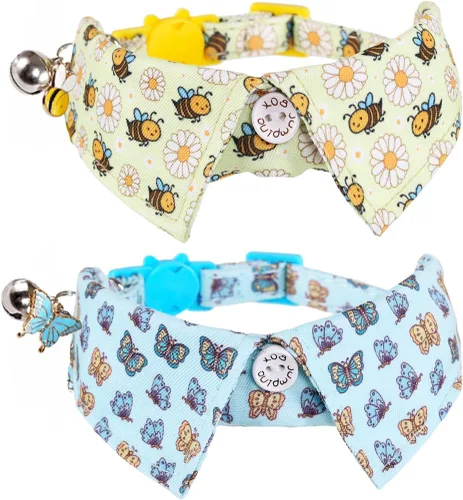 Vista 7 de Paquete de 2 collares para gatos con bonito pajarita y campana para la seguridad del gatito Ajustable