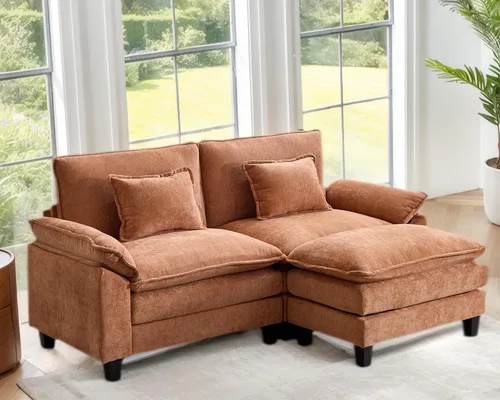 Vista 11 de Sofá Seccional, Sofá Modular Cloud con Otomana, Sofás Cama de Asiento Profundo con Almohadas Decorativas, Cómodo Sofá de Dos Plazas de Chenilla