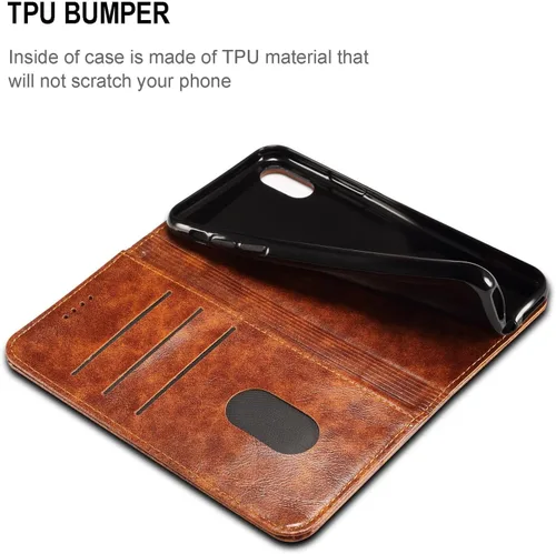 Vista 5 de Sinianl Funda de cuero tipo cartera con tapa de material TPU para iPhone Xs Max/XR/XS/X/8/8 Plus/7/7 Plus/6/6 Plus, Negro