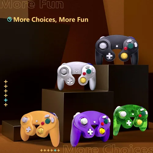 Vista 5 de Zeion Paquete de 4 controladores Gamecube con 4 cables de extensión y adaptador USB de 4 puertos para consola Switch PC Wii U negro morado plateado