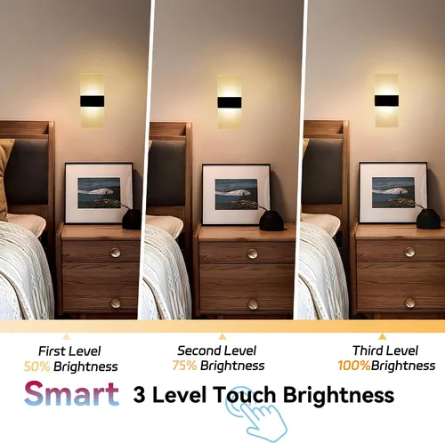 Vista 6 de Apliques de pared con pilas, juego de dos lámparas de pared LED de acrílico para mesita de noche para sala de estar, dormitorio, pasillo, luz