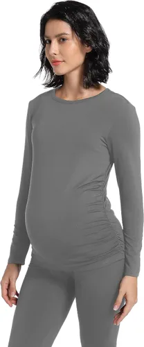 Vista 2 de Foucome Conjunto de ropa interior térmica de maternidad, conjunto de pijama largo con forro polar para mujeres embarazadas