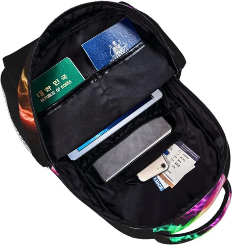 Vista 6 de Mochila con diseño de dragón de fuego rojo y azul para niños, mochilas de relámpago, mochila de animales para 2, 3, 4, 5, 6 grado, para niños