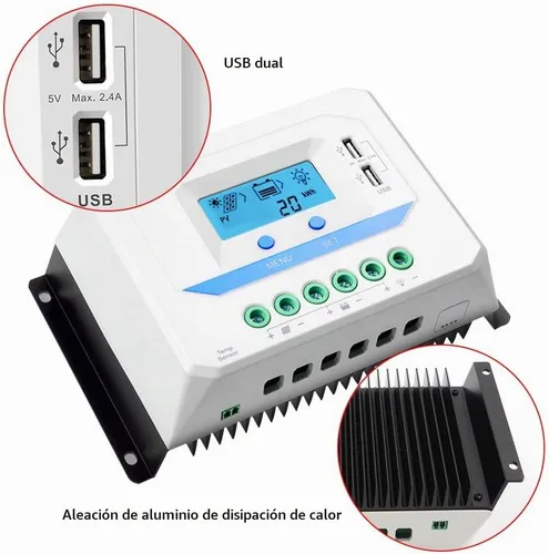 Vista 5 de EPEVER Controlador de carga solar de 10 A, regulador de carga de panel solar PWM de trabajo automático de 12 V/24 V, con pantalla LCD y potente
