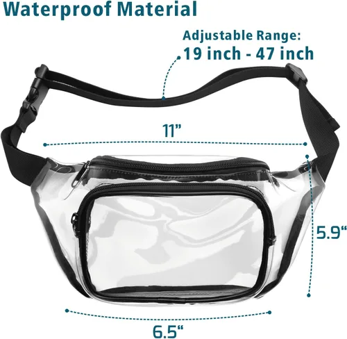 Vista 3 de Riñonera Packism transparente, impermeable, bonita bolsa de cintura aprobada por el estadio, bolsa transparente con correa ajustable, bolsa