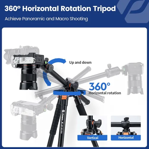 Vista 2 de Fotopro Trípode Monópodo de Cámara 360 Horizontal de 68 pulgadas con Columna Central y Cabeza de Bola, Soporte de Trípode de Cámara Aérea