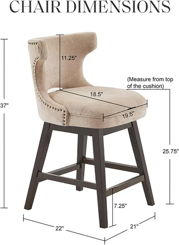 Vista 3 de Madison Park Emmett - Taburete giratorio para mostrador, elegante y moderno, con respaldo redondo, altura de encimera, silla de isla de cocina, Beige