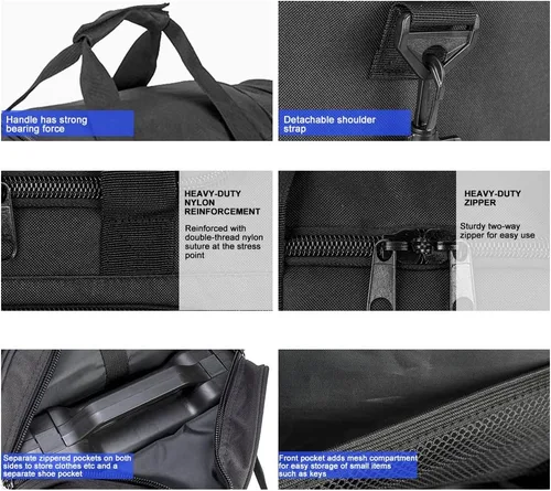 Vista 5 de Bolsa de gimnasio para hombres y mujeres con compartimento para zapatos, deporte, fin de semana, viajes, durante la noche, bolsa de transporte