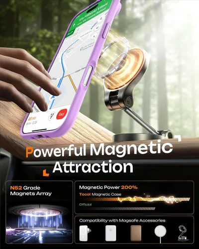 Vista 465 de TOCOL Funda para iPhone 11, compatible con Magsafe, protección completa de cámara, imanes integrados, protección contra caídas, funda translúcida