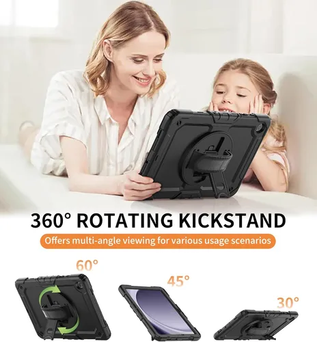 Vista 5 de DUNNO Funda para Samsung Galaxy Tab A9+ Plus de 11 pulgadas 2023, a prueba de golpes con protector de pantalla, soporte giratorio de 360°, correa