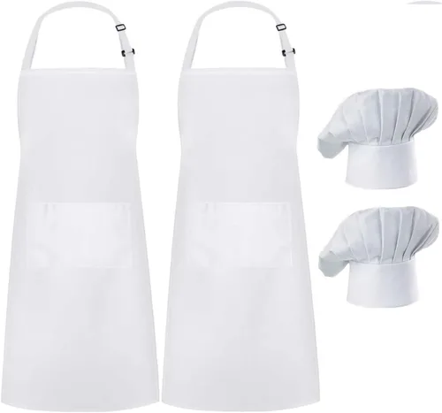 Vista 4 de Hyzrz Juego de 2 delantales de chef, delantales de cocina ajustables, resistentes a las gotas de agua, para cocinar, para mujeres, hombres, regalo