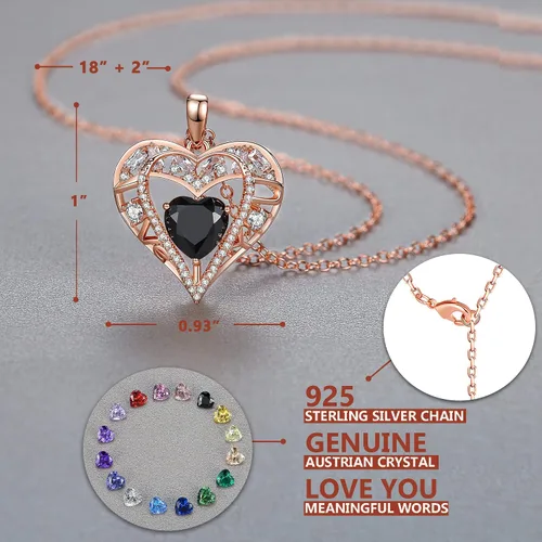 Vista 21 de Collar de cristal de 5 corazones, chapado en oro rosa de 18 quilates, colgante con cadena de plata de ley 925 de 18 + 2 pulgadas, joyería de piedra