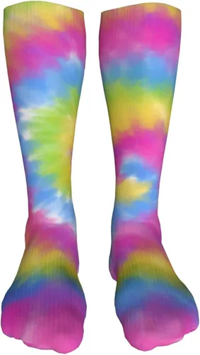 Vista 3 de Calcetines largos unisex con patrón de teñido anudado y teñido anudado, calcetines largos para niños y niñas, 19.7 in, un color, talla única