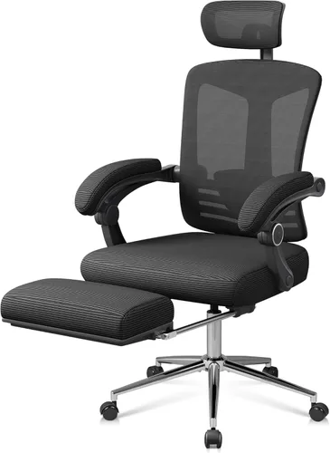 Vista 9 de DEVAISE Silla de escritorio ergonómica de malla, soporte lumbar ajustable separado, cojín grande, reposabrazos abatibles, inclinación oscilante