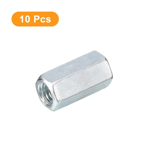 Vista 3 de uxcell Tuercas de acoplamiento M6x10x15mm - Acoplador de varilla roscada hexagonal de acero al carbono galvanizado para muebles, electrónico