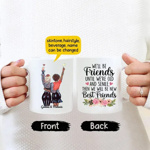 Vista 2 de Taza personalizada para mejor amiga para mujer, con texto en inglés "Best Friends We'll Be Friends Until We're Old Taza para mejor amiga, mejor