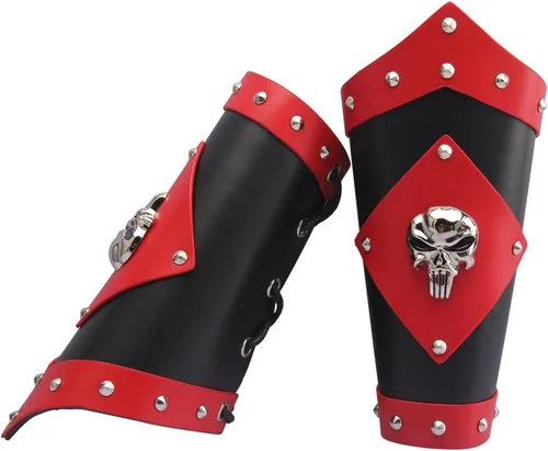 Vista 3 de GelConnie Guantelete de cuero pulsera vikingo de cuero protector de brazo medieval armadura brazaletes de cuero muñequeras Cosplay