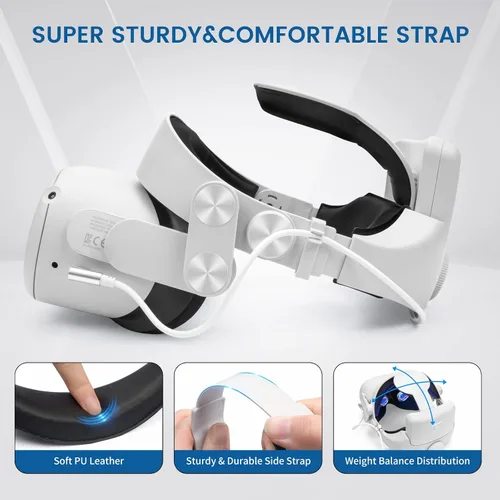 Vista 3 de Head Strap with Battery for Quest 2M3 Pro Adjustable Elite Strap with 8000mAh Battery PackExtend Playtime Fast Charging Balance Weight Design