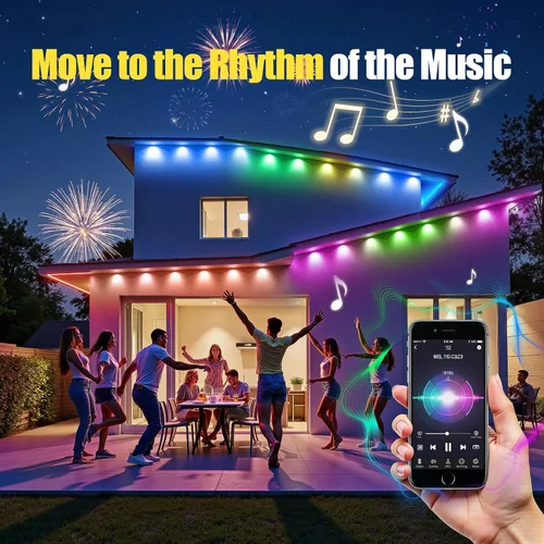 Vista 6 de Luces permanentes para exteriores, 50 pies, RGB+IC alero para casa IP67 Waterproof Smart LED Outdoor Lights with 16M Colors, App/Remote Control