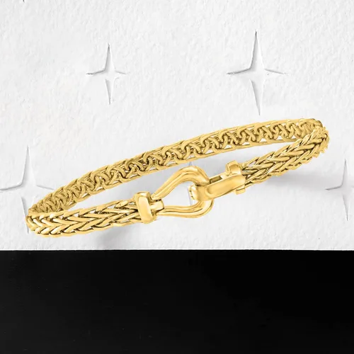 Vista 4 de Ross-Simons Pulsera de eslabones de trigo de oro amarillo de 14 quilates