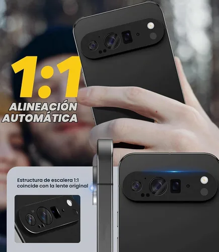 Vista 4 de Orzero Paquete de 2 protectores de lente de cámara compatibles con Google Pixel 9 Pro XL, protector de cámara de metal y vidrio de alta calidad Negro