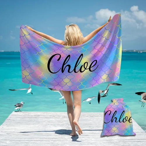 Vista 10 de Toallas de playa personalizadas de flamenco para niños y adultos, toalla de playa con nombre personalizado para niños y niñas, toalla de baño