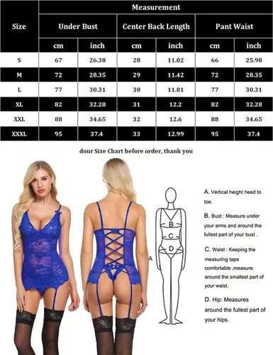 Vista 6 de Genhoo Conjunto de lencería sexy para mujer con ligas (sin medias)