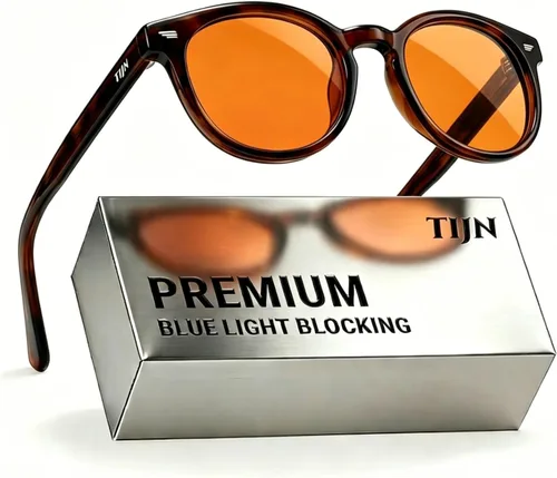 Vista 34 de TIJN Blue Light Blocking Glasses Men Women,Vintage Round Frame Eyeglasses Flexible Lightweight Frames,Red Orange Clear Lens for Computer Gaming